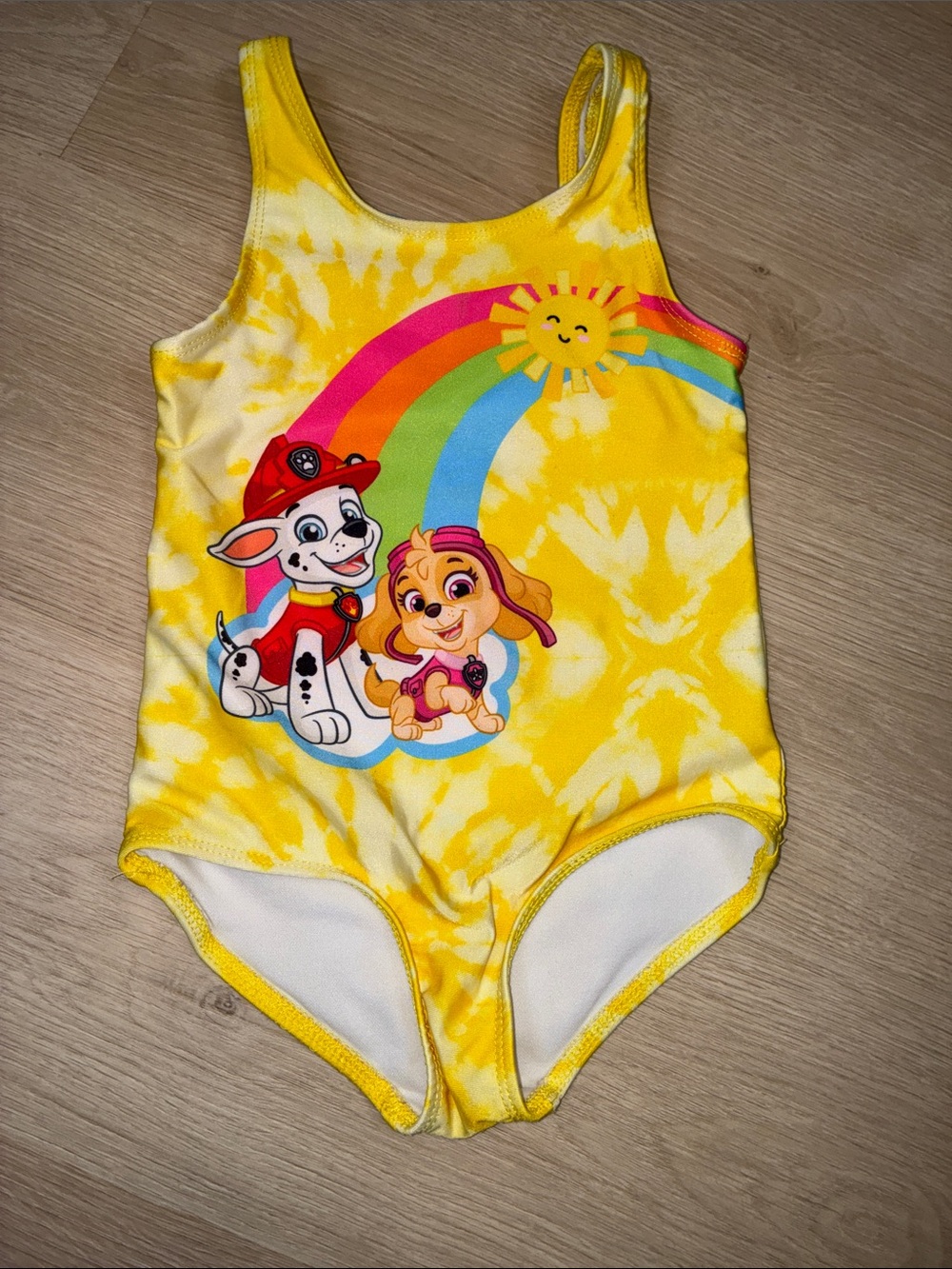 Paw Patrol Marshall Skye Graphic Tie-Dye Girls One-Piece Swimsuit with Rainbow